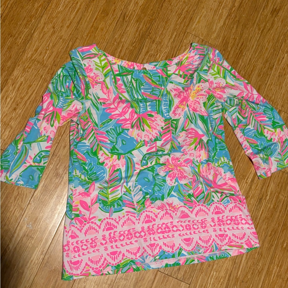 LILLY PULITZER 3/4 SLEEVE COTTON TUNIC TOP, SIZE LARGE NWOT